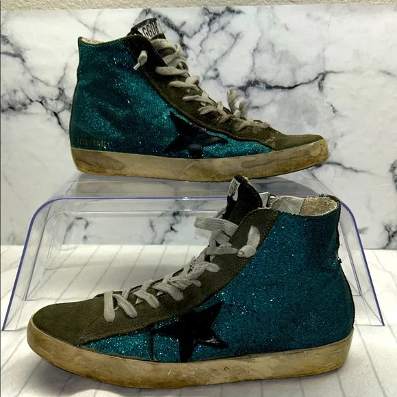 Golden Goose Women's Teal and Black Glitter Sneakers trainers Size 39 EU - Picture 1 of 12